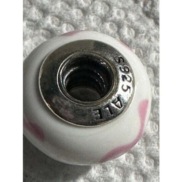 Authentic Pandora,‎ Pink Ribbon Murano Glass Charm, #458732, Retired - Picture 5 of 9